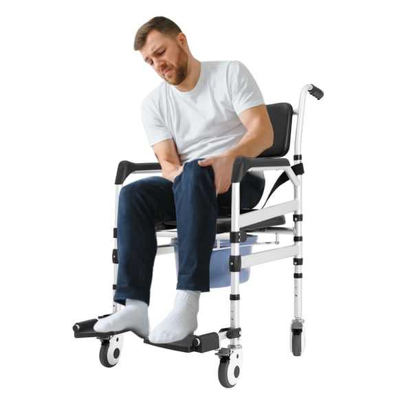 Shower Chair with Wheels, 352lbs Rolling Commode Chair for Toilet with Arms, Padded Shower Commode Wheelchair with Bucket for Elderly, Disabled, Injured
