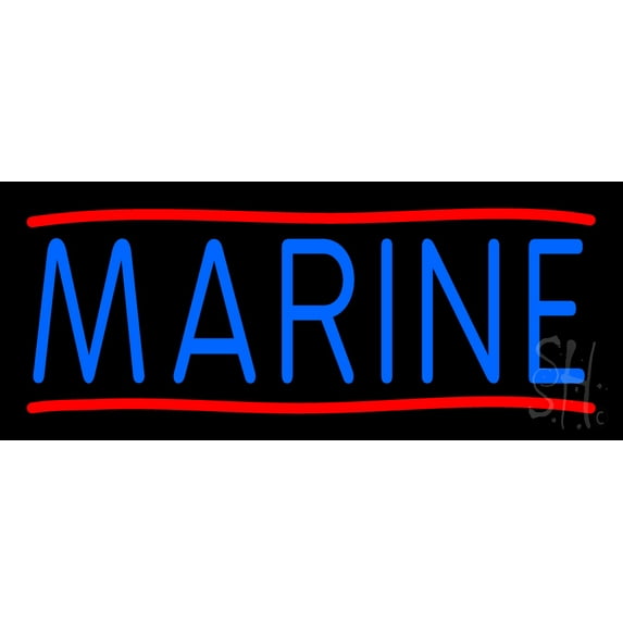 Marine LED Neon Sign 10 x 24 - inches, Black Square Cut Acrylic Backing, with Dimmer - Bright and Premium built indoor LED Neon Sign for Defence Force.