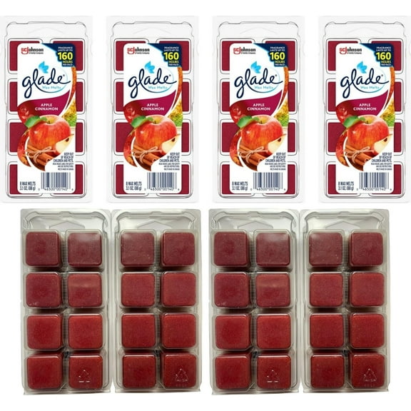 Glade Wax Melts Air Freshener, Scented Candles with Essential Oils for Home and Bathroom, Apple Cinnamon, 8 Count 4 Pack=32