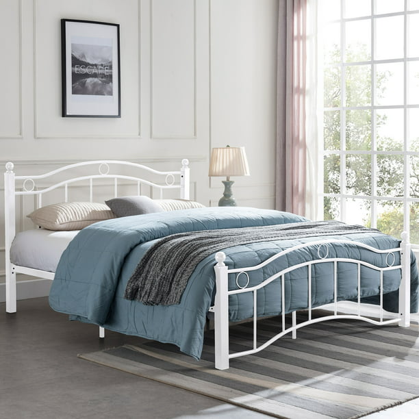Cole Contemporary Iron Queen Bed Frame, White Wire Bed Frame Queen