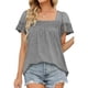 thumbnail image 1 of Blusa informal holgada de manga corta color gris claro con detalle de encaje para mujer, 1 of 6