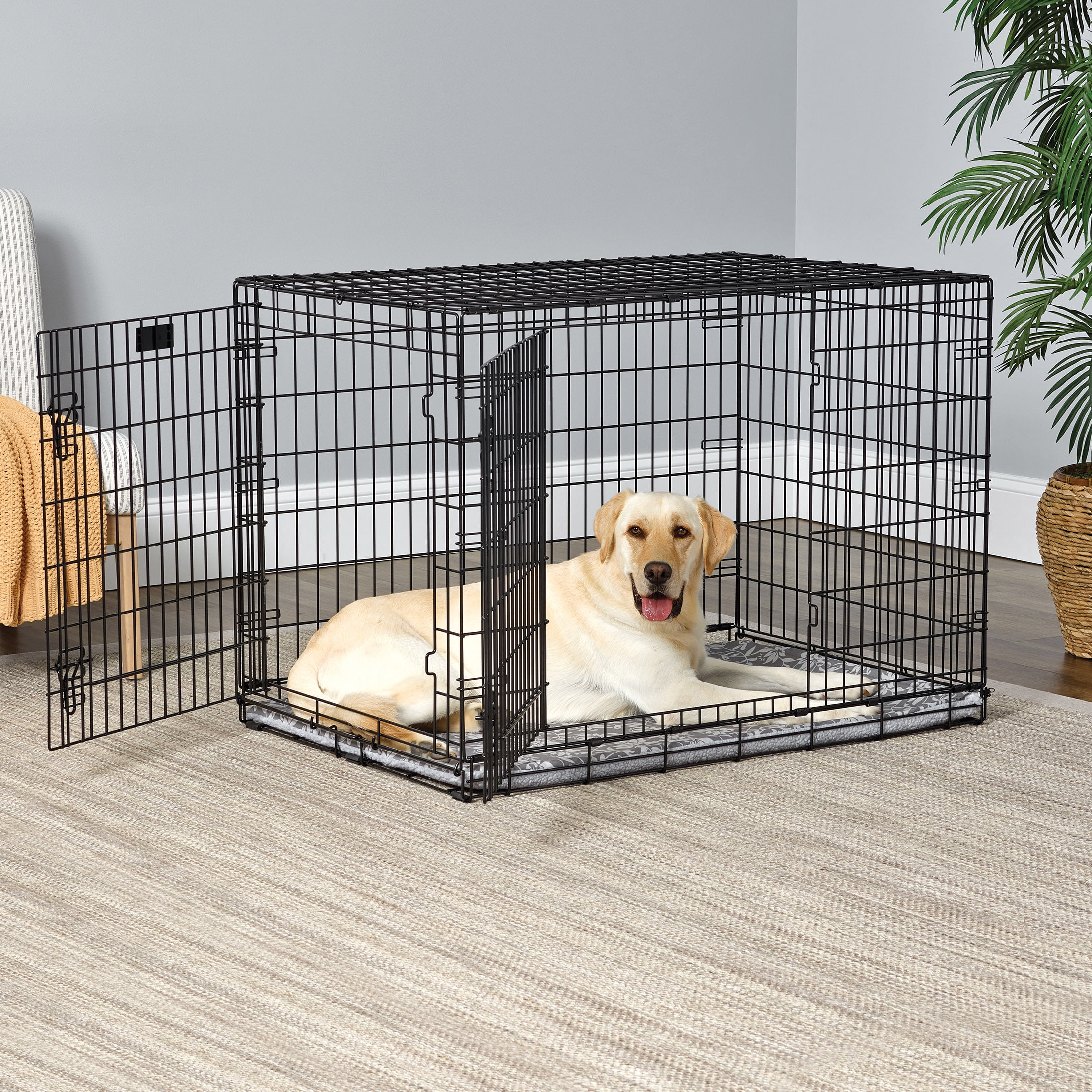 MidWest Homes for Pets QuietTime Reversible Dog Crate Pan Cover, 42 inch, Fleece, Gray Floral