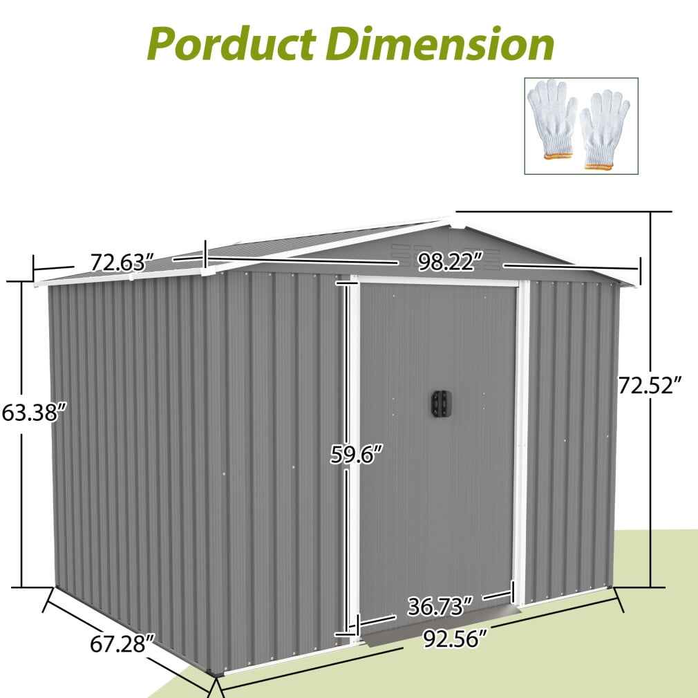 8X6 FT Outdoor Storage Shed, Metal Tool Shed & Outdoor Storage with Lockable Door and Vents Ideal for Bicycles, Tools, Lawnmowers, Backyards, Patios, Lawns