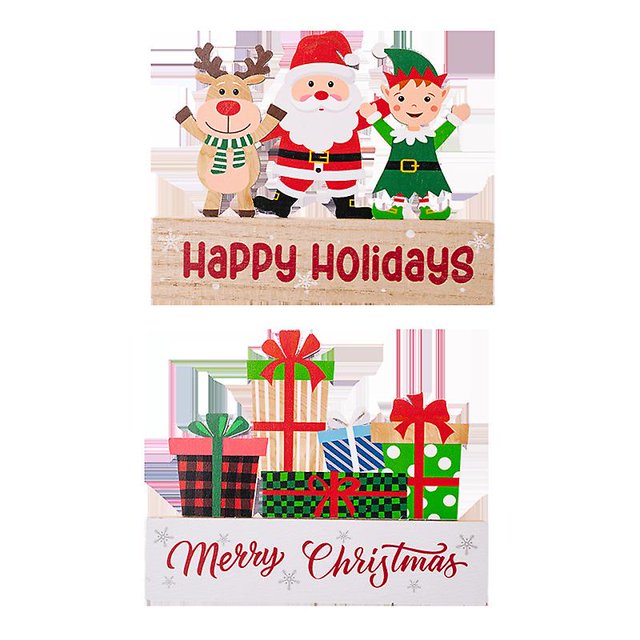 Caja de regalo navideña creativa CHAO 2 piezas decoración de bloques de madera con nieve