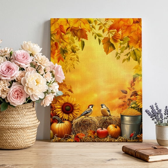 Canvas Wall Art Vintage Autumn Canvas Art Print Harvest Landscape Fruit Maple Bird Pastoral Pictures Wall Decor for Living Room Bedroom Artwork Decorations Stretched Framed Ready to Hang 8"x12"