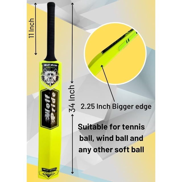 Wolf Pride Hard Plastic Cricket Bat , Size - 8 | Exclusive Shape For Optimal Performance , Black & Yellow