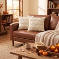 thumbnail image 5 of Sm:)e Pumpkin Plush Faux Fur Jacquard Fall Throw Pillow Cover 18x18 Inch, Set of 2, Silky Soft Seasonal Cushion Case for Sofa Couch Beige, 5 of 7