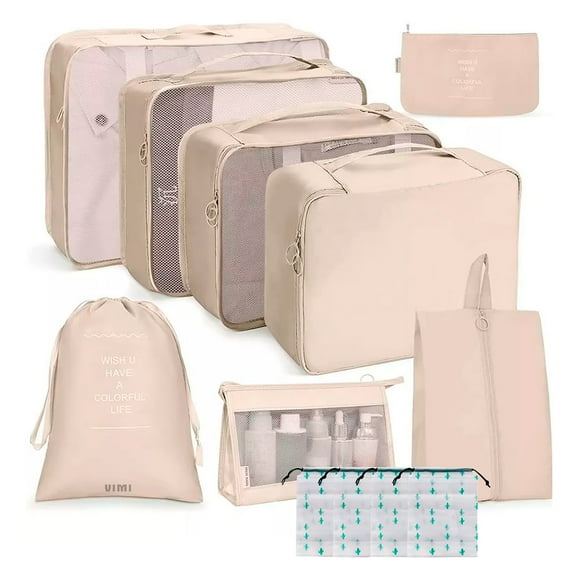 Set De 9 Bolsas VIMI Para Viaje Organizadoras De Maleta Beige