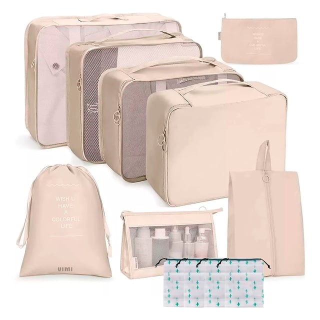 Set De 9 Bolsas VIMI Para Viaje Organizadoras De Maleta Beige