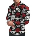 thumbnail image 3 of Camisa de solapa para hombre, diseño de calavera, sencilla, informal, para exteriores, impresión 3D HD, material suave y cómodo, primavera y verano 2024, talla grande, 3 of 5