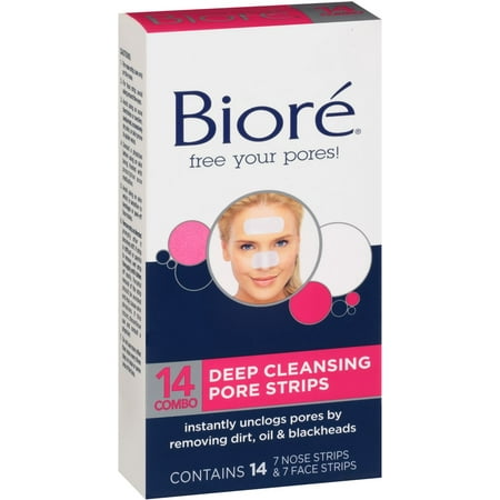 Biore Combo Pack Deep Cleansing Pore Strips Face/Nose 14 (Best Nose Pore Strips)
