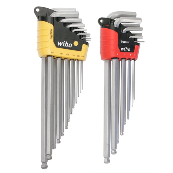 WIHA 66982 ErgoStar Ball End Hex L-Key, Inch and Metric, 22-Piece