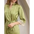 thumbnail image 7 of Womens Green Satin-Like Jacquard Robe With Lace Trim And Tie Waist, 7 of 7