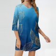 thumbnail image 2 of WTOBBY Women's Fashion Casual Retro Floral Print V-Neck Mid-Length Tunic Tops with Pockets, 3/4 Sleeve Blouses, Versatile and Stylish Shirt,Sky Blue XL, 2 of 5