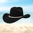 thumbnail image 2 of BRICH Womens Pearl Hat Shiny Cowboy Wide Brim Hat Party Hats Black One Size, 2 of 4