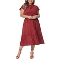 thumbnail image 2 of Agnes Orinda Women's Plus Size Self Tie Flutter Short Cap Sleeve Ruffle Midi Dresses 4X Red, 2 of 5