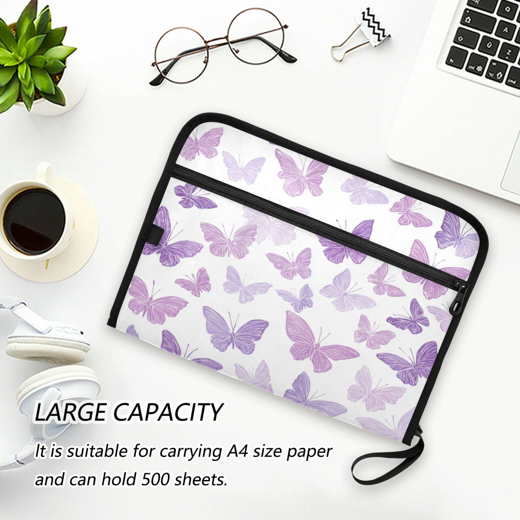 WOBOGO Purple Butterfly Expanding File Folder Letter Size Accordion Filing Organizer 13 Pocket Separate Organ Pocket