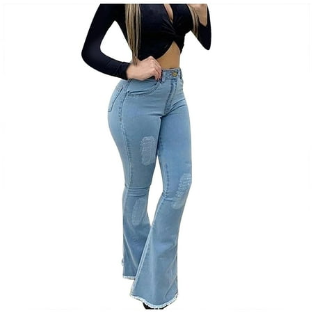 spongebob squarepants Women Solid Color Solid Flared High Jeans Flares Ankle Fashion Pants Trouser