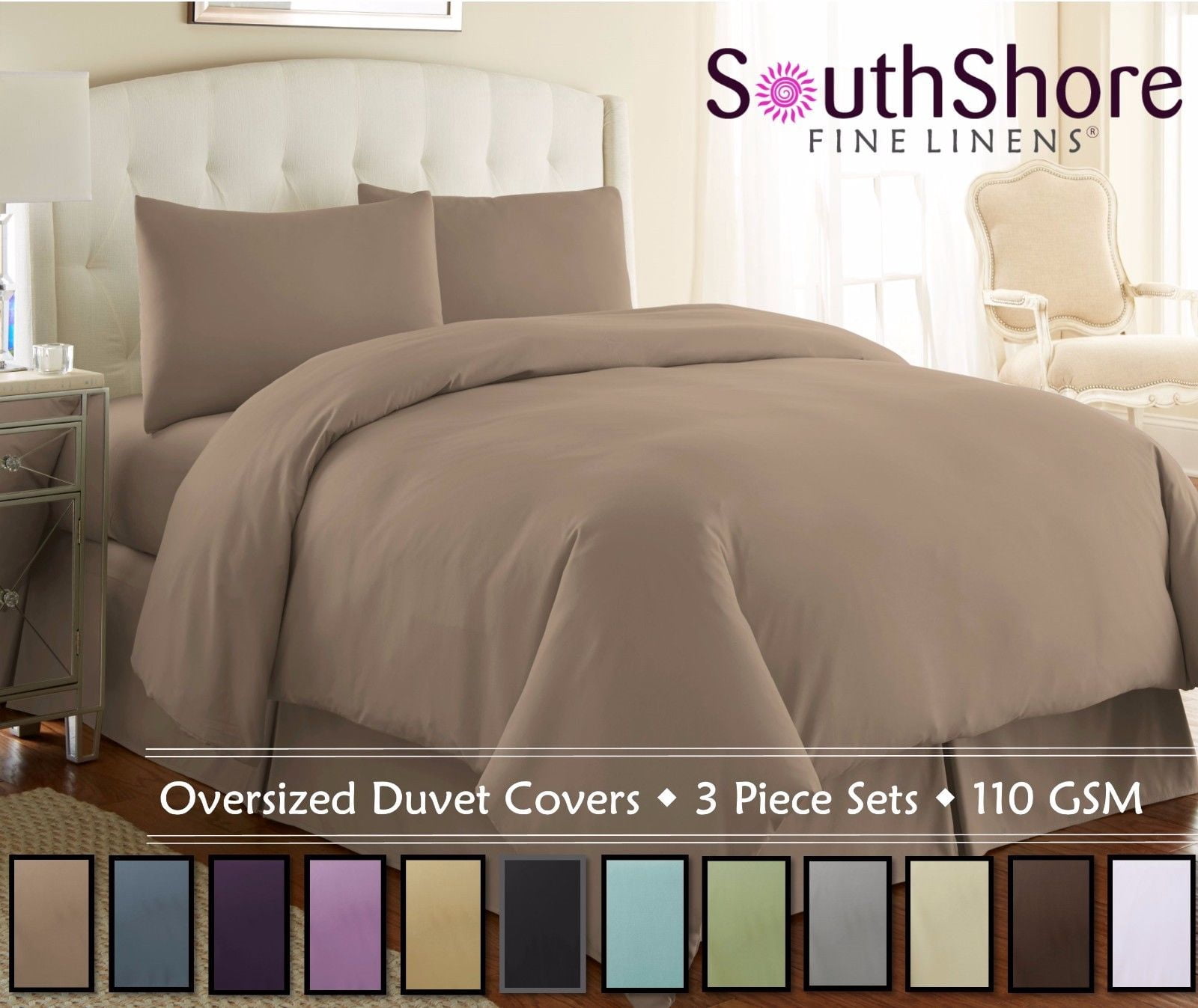 Neutral Solid Color 3-Piece Duvet Cover Set by Southshore Fine Linens