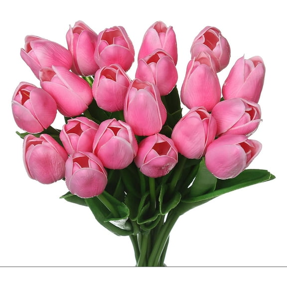Artificial Tulips Flowers,20 Pcs 13.5" Artificial Latex Tulips Flowers for Home Room Office Party Wedding Decoration(Dark Pink)