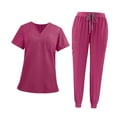 thumbnail image 1 of Conjunto de uniforme exfoliante para mujer, uniformes de enfermería de tela de trabajo para SPA, tienda de mascotas, cosmetología Rosa, 1 of 8
