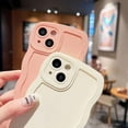 thumbnail image 3 of Compatible with iPhone 12 Solid Beige Color Case, Cute Aesthetic Curly Wave Frame Design, Slim Soft Full Camera Protection Phone Cover for Women Girls, 3 of 8