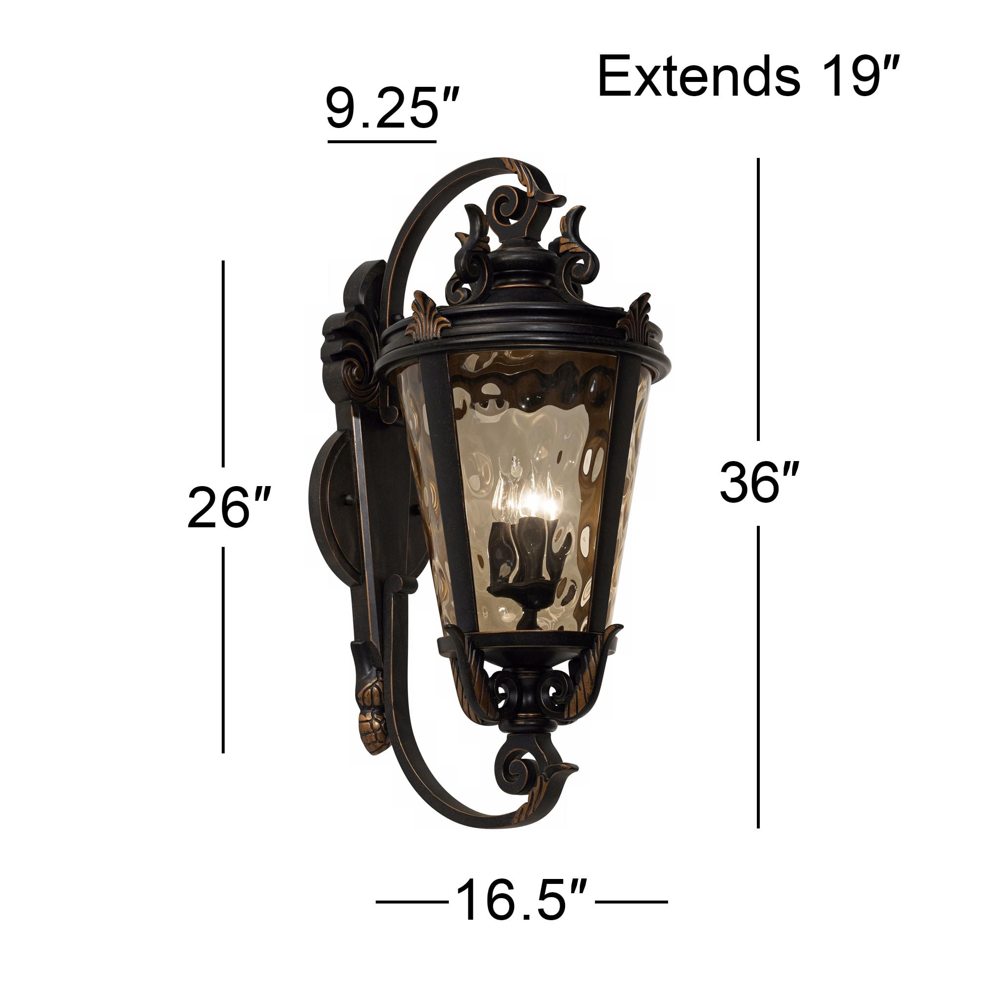 John Timberland Casa Marseille Rustic Outdoor Wall Light Fixture Veranda Bronze Ornate Scroll 36" Champagne Hammered Glass for Post Exterior Barn Deck