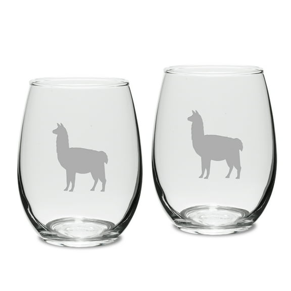 Llama Deep Etched Stemless White Wine Glass Set of 2