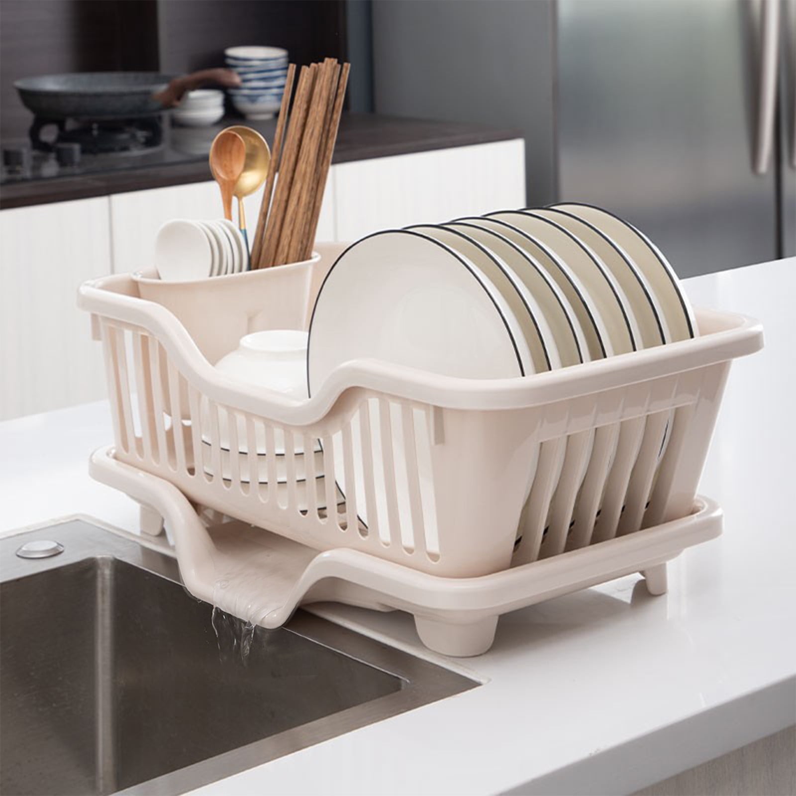 Dish Drying Rack Dish Strainers with Drain Tray Utensils Holder Organizer Rack Dish Rack and Drainaboard,Double Layer Dishes & Utensils Drying Organizer Rack for Kitchen Counter Restaurant