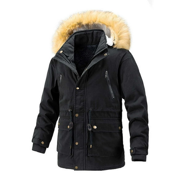 Birdeem Men's Winter Jacket Military Jacket Fleece Lined Warm Cargo Jackets Removable Hood Cotton Work Coat