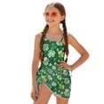 thumbnail image 2 of Xoenoiee Green Shamrock Print Girls One Piece Swimsuit with Cover Up Skirt, St. Patrick's Day Adjustable Strap Bathing Suit Tummy Control Swimwear for Kids Teens, Size 13-14 Years, 2 of 7