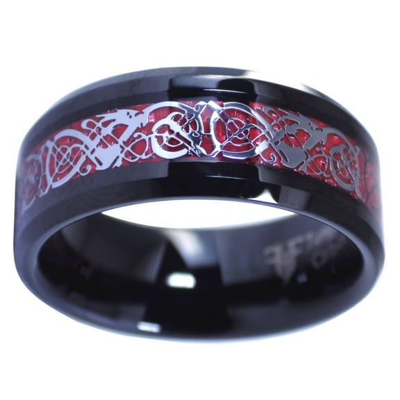Celtic Knot Red Dragon Ring Black Tungsten Wedding Band 8mm
