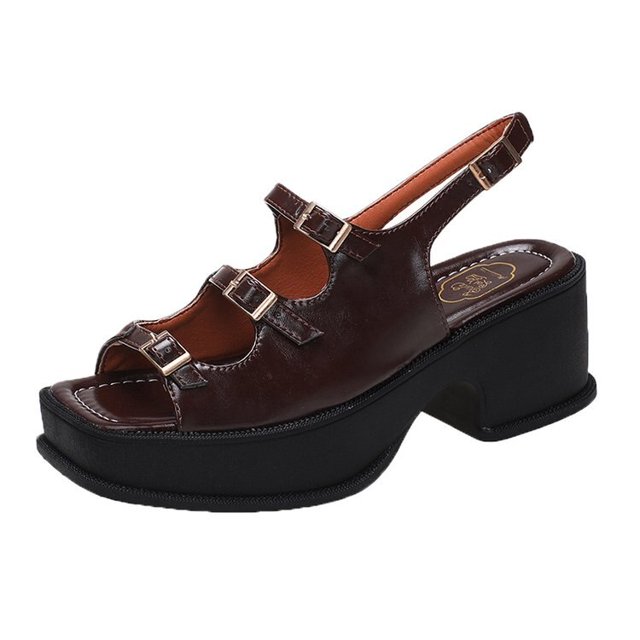 ¡Novedad de 2022! Sandalias de plataforma para mujer, zapatos de tacón alto, zapatos de verano para mujer, sandalias con cuña, punta abierta, hebilla de Color liso poco profunda, informal 35 Gao Jinjia LED