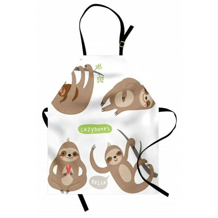 

Sloth Apron Childish Collection of Funny Cute Lazy Sloths Hugging Family Romance Love Unisex Kitchen Bib Apron with Adjustable Neck for Cooking Baking Gardening Pale Brown Grey Green by Ambesonne