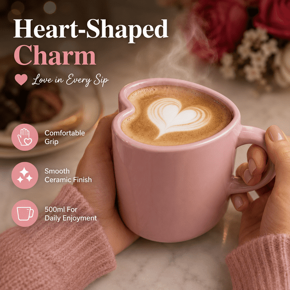 Love Couple Coffee Cup - Romantic Heart Design Mug with Smooth Ceramic Material, Microwave and Dishwasher Safe, Perfect for Couples’ Daily Use, Office, Home, and as a Cute Gift, 1pc