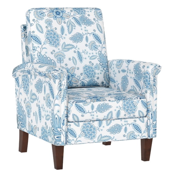 Furnibear Floral Accent Chair Farmhouse Boho Armchair with Solid Wood Legs and High Back for Living Room Bedroom Reading Nook Accent Lounge Home, Blue