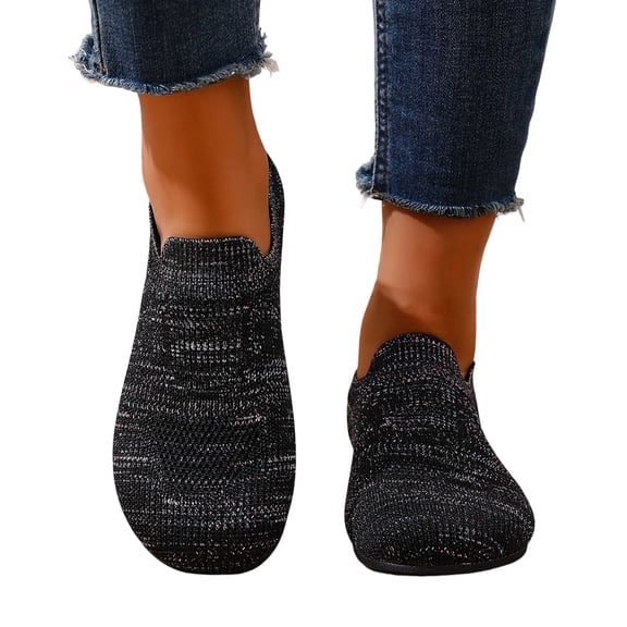 HTHLVMD Women Knit Slip On Shoes, Breathable Mesh Flats, Stretch Knit Flats, Mesh Loafers, Loafers for Women Comfy Slip-On Shoes Casual Lightweight Flats Driving Moccasins Mesh Flats Shoes, Black 5