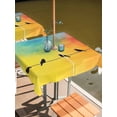 thumbnail image 2 of Square Outdoor Tablecloth with Umbrella Hole Bird Line Abstract Outside Table Cloth Waterproof Patio Table Cover Orange Blue Ombre Silhouette Zipper Tablecloths for Picnic Party Camping 60x60 Inch, 2 of 8