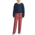 thumbnail image 2 of INSPIRE CHIC Christmas Matching Hooded Long Sleeve Top with Plaid Pants Family Pajama Sets 3XL Blue ["Women"], 2 of 5