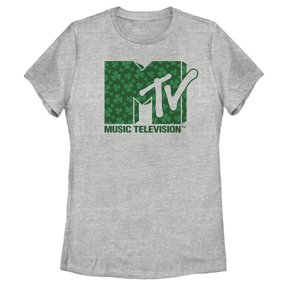 Women's MTV St. Patrick's Day Shamrock Fill Logo Graphic Tee Athletic Heather Medium