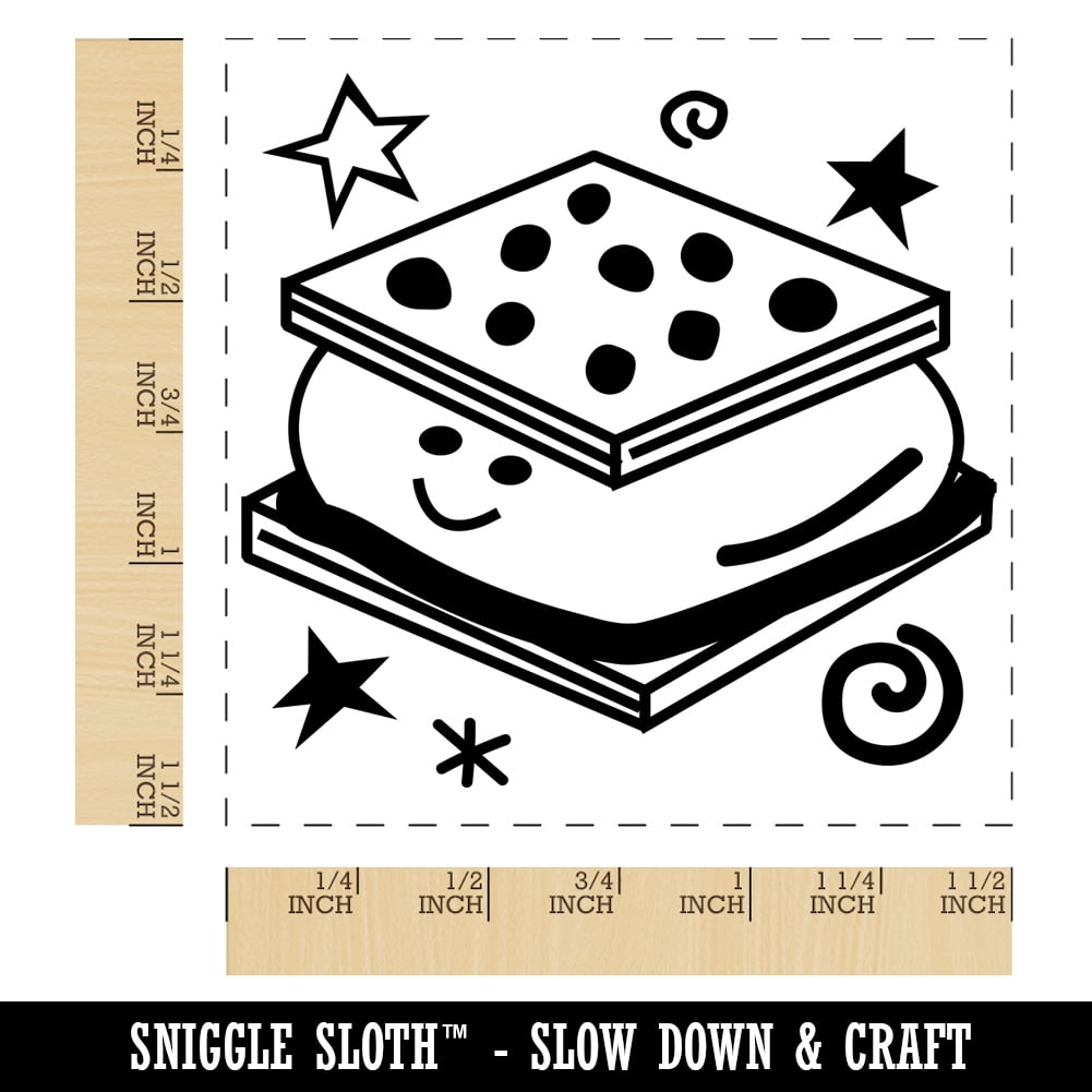 Happy Smores Campfire Camping Self-Inking Rubber Stamp Ink Stamper - Black Ink - Large 1-1/2 Inch