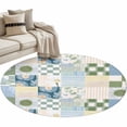 thumbnail image 2 of Spring Floral Checkered Round Area Rug 4ft, Sage Green Daisy Buffalo Plaid Washable Non-Slip Circle Rugs for Bedroom Living Room Kitchen, Soft Non Shedding Circle Carpet for Dining Room Dorm, 2 of 9