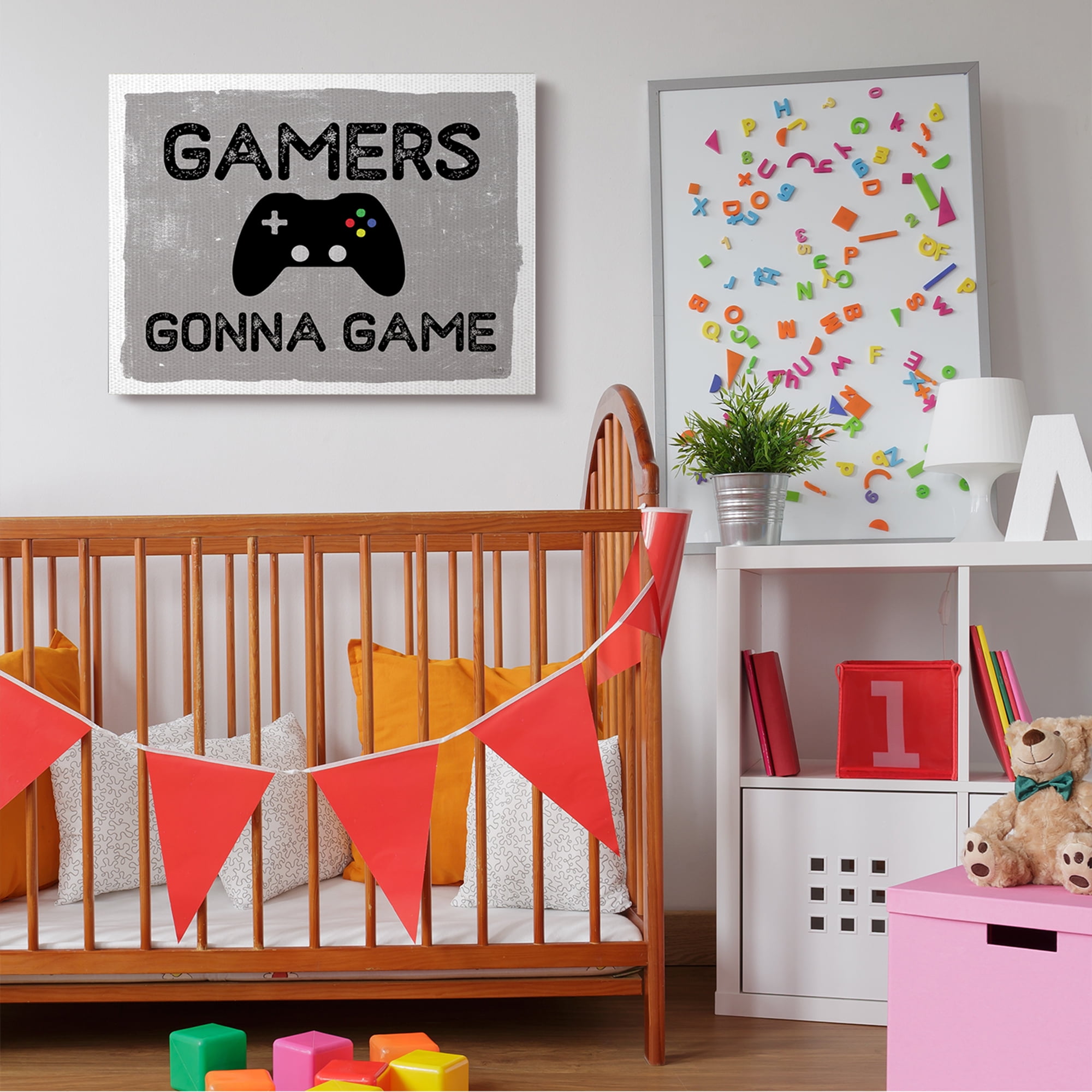 Stupell Industries Gamers Gonna Game Phrase Controller Distressed Pattern,30 x 40,Designed by Lux + Me Designs
