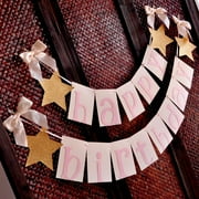 Twinkle Twinkle Little Star Birthday Decorations. Handcrafted in 1-3 Business Days. Glitter Gold Happy Birthday Banner. Pink and Gold.