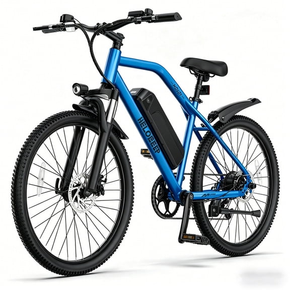 Helokeep M2601 Electric Bike for Adults, 26"x4.0 Tire E-Mountain Bicycle, Peak 750W Motor 48V 7.8Ah Removable Battery 7-Speed E-Bike UL2849, Blue