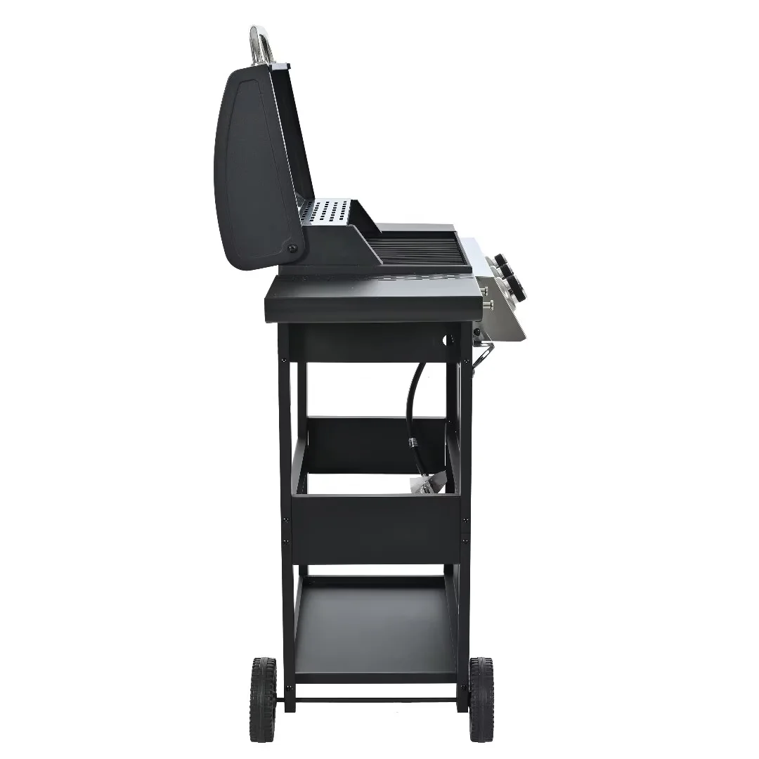 Leuco 3 Burner BBQ Propane Gas Grill, Stainless Steel 25,650 BTU Patio Garden Barbecue Grill with Two Shelves, Lid, Wheels and Bottle Opener