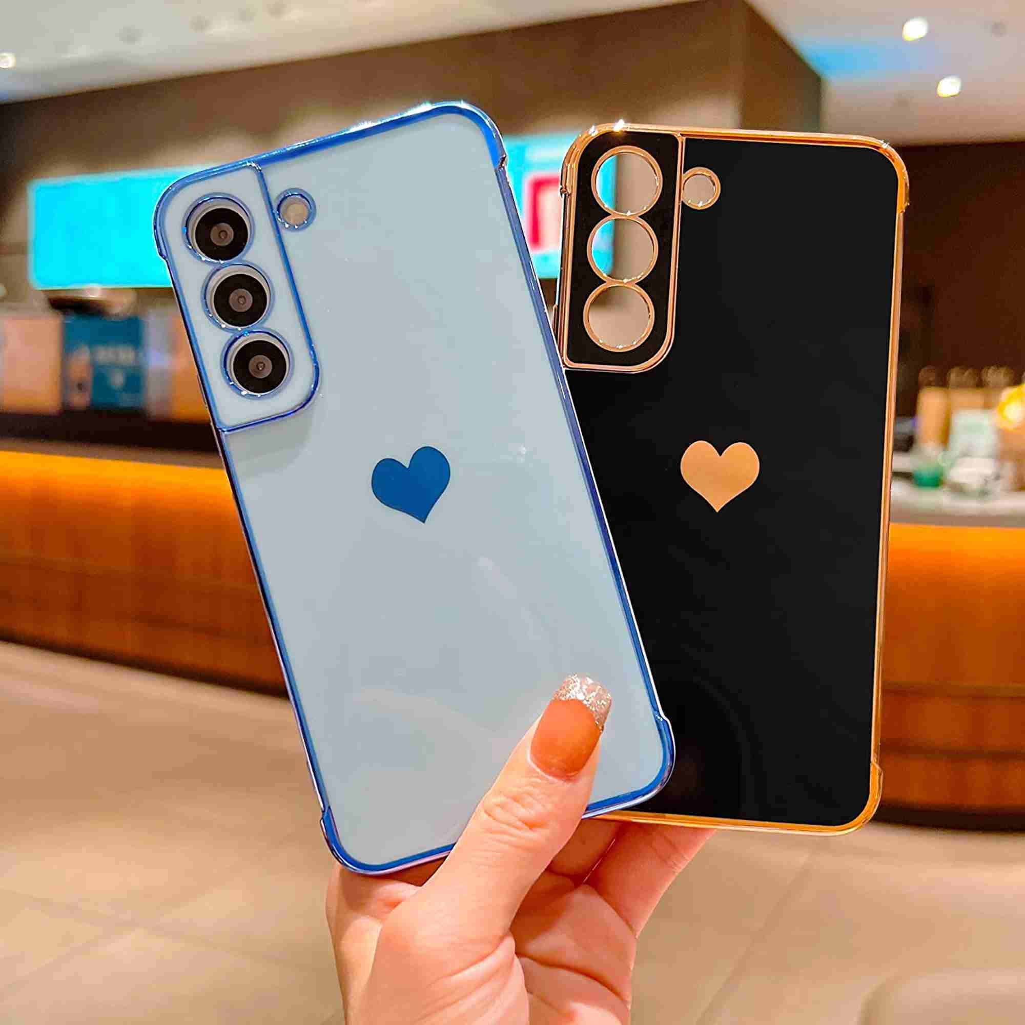 Dteck for Samsung Galaxy S22 5G Case, Shockproof Cute Luxury Love Heart Plating Phone Case Full Camera Protection Raised Reinforced Corners Cover, Purple