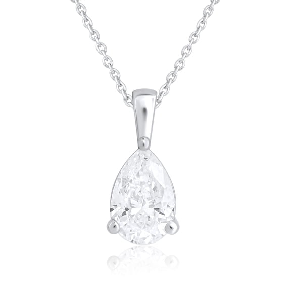 DewberryDiamonds Solid 14k White Gold 1.00 CT Pear Cut IGI Certified Lab Grown Diamond Solitaire Pendant Necklace for Women | Tear Drop Diamond Necklace 18" inch Cable Chain