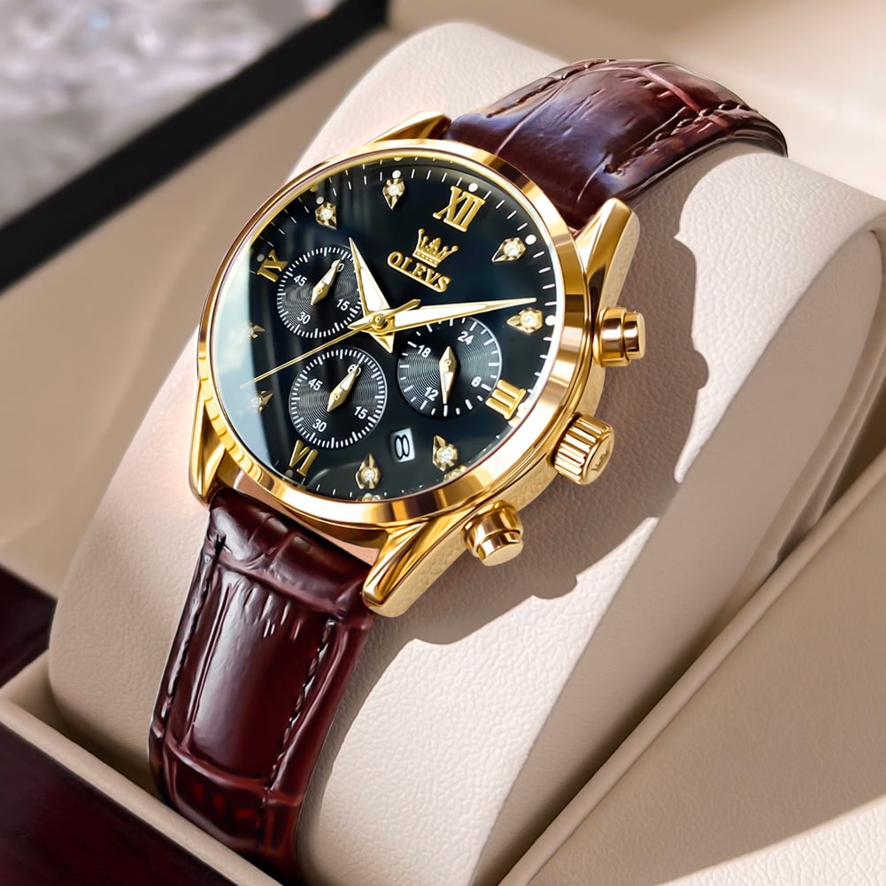 OLEVS Watches for Womens Brown Leather Strap Analog Quartz Rose Gold Fashion Casual Dress Multifunction Chronograph Diamond Date Waterproof Luminous Ladies Watches Relojes para Mujer