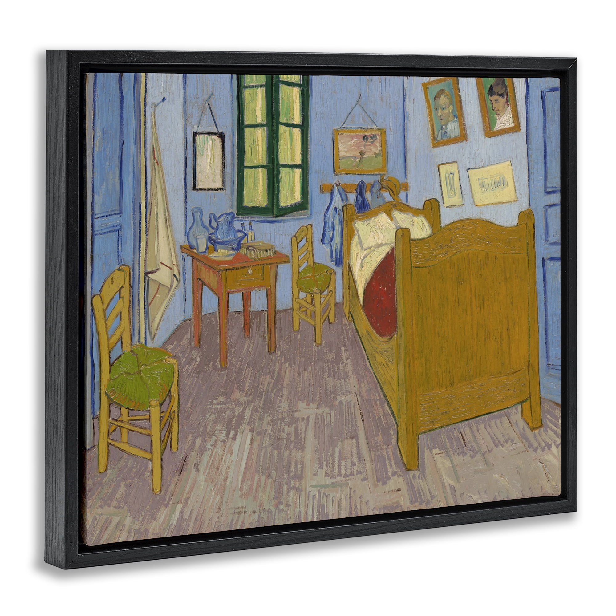 Stupell Industries Classical Van Gogh Bedroom Buildings & Architecture Painting Black Floater Framed Canvas Art Print Wall Art, 21 x 17